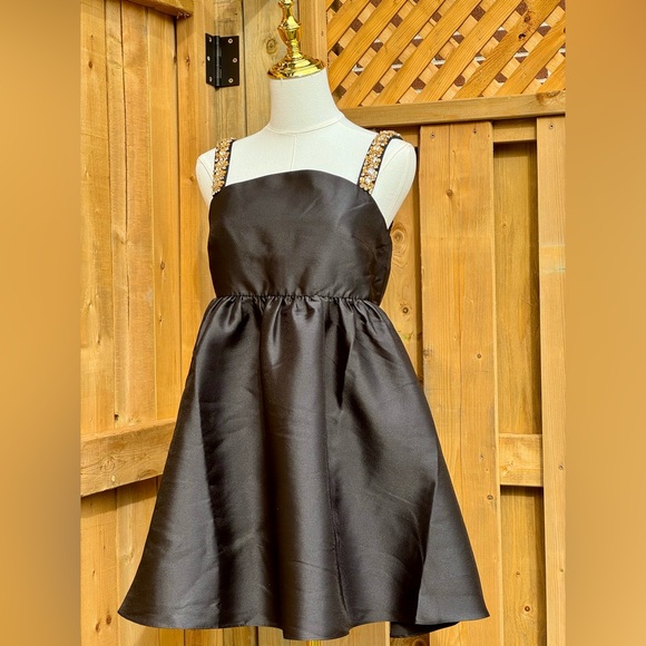 🆕 SELF-PORTRAIT 🧿 NWOT Embellished Taffeta Mini Dress, Black - Sz UK 10 / US 6 - Picture 13 of 17